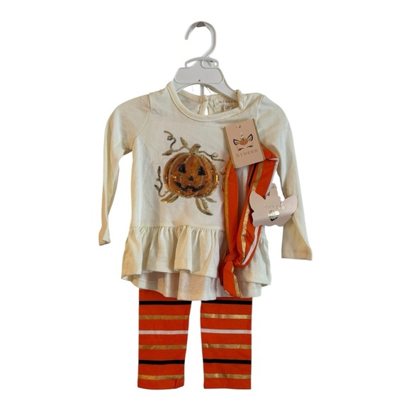 Btween Baby Girl 2-Piece Halloween Outfit Set 12M Pumpkin Top Striped Leggings - Picture 1 of 4